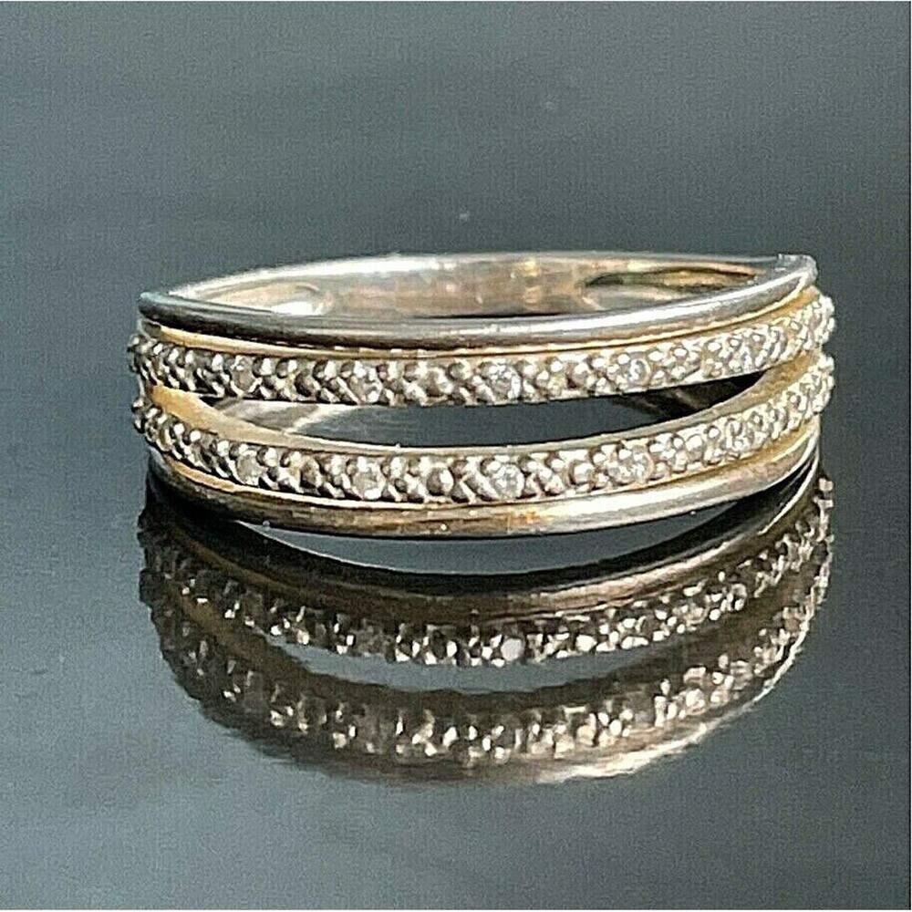 925 STERLING SILVER & CZ DOUBLE SHANK BAND RING SIZE 8 SKY